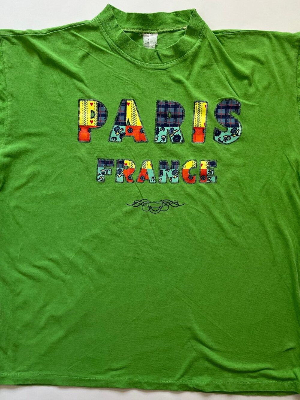 Vintage 90s Unisex Spell Out PARIS France T Shirt Graphic by William Patchwork